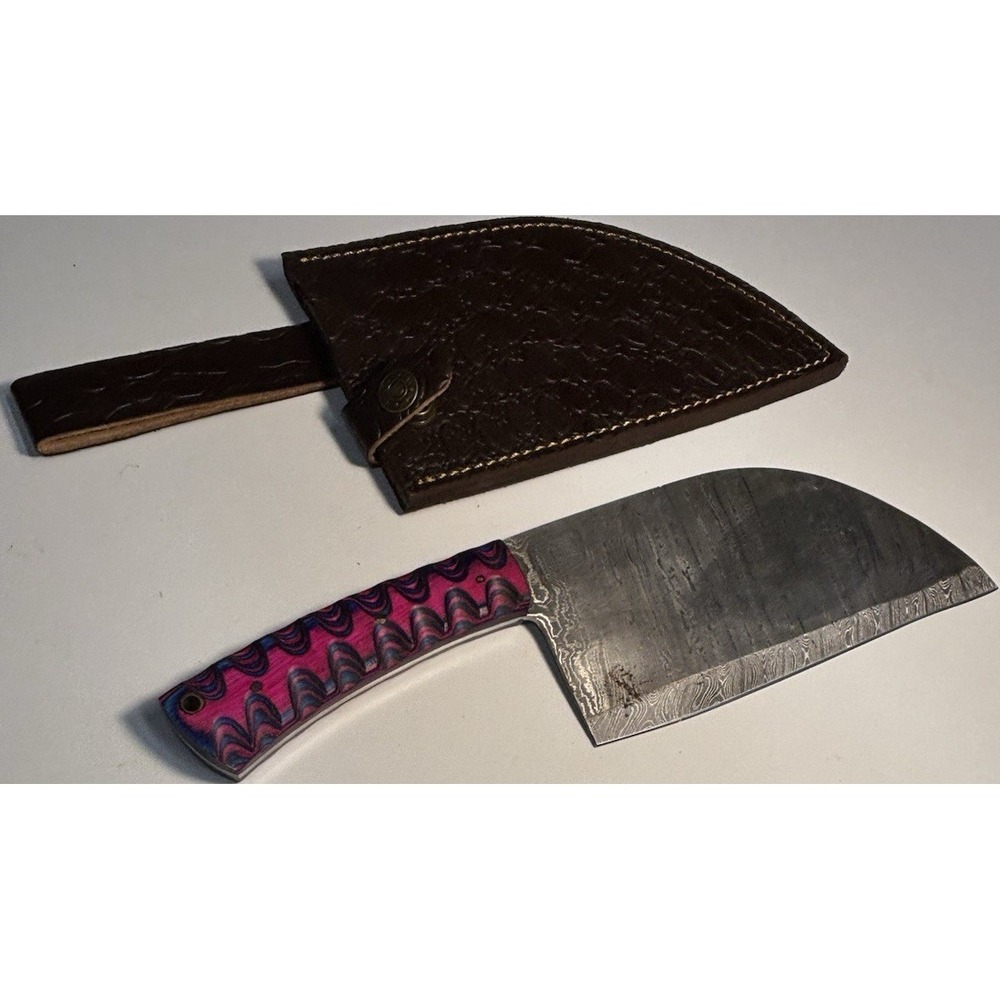 Custom Handmade Damascus Steel Serbian Chef Cleaver Knife with sheath